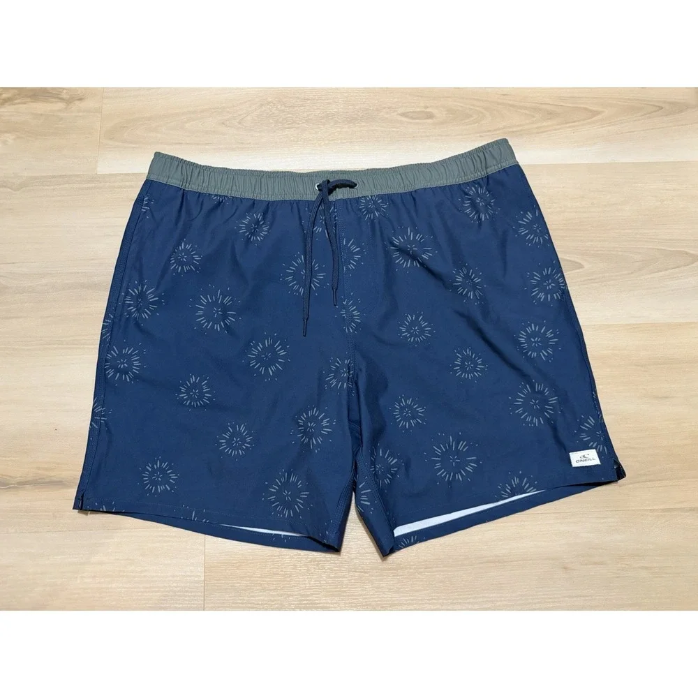O'Neill Swim Trunks Mens Size XXL Blue Green Shorts Lined Hyperdry Stretch